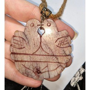 Carved Kissing Bird Stone Necklace